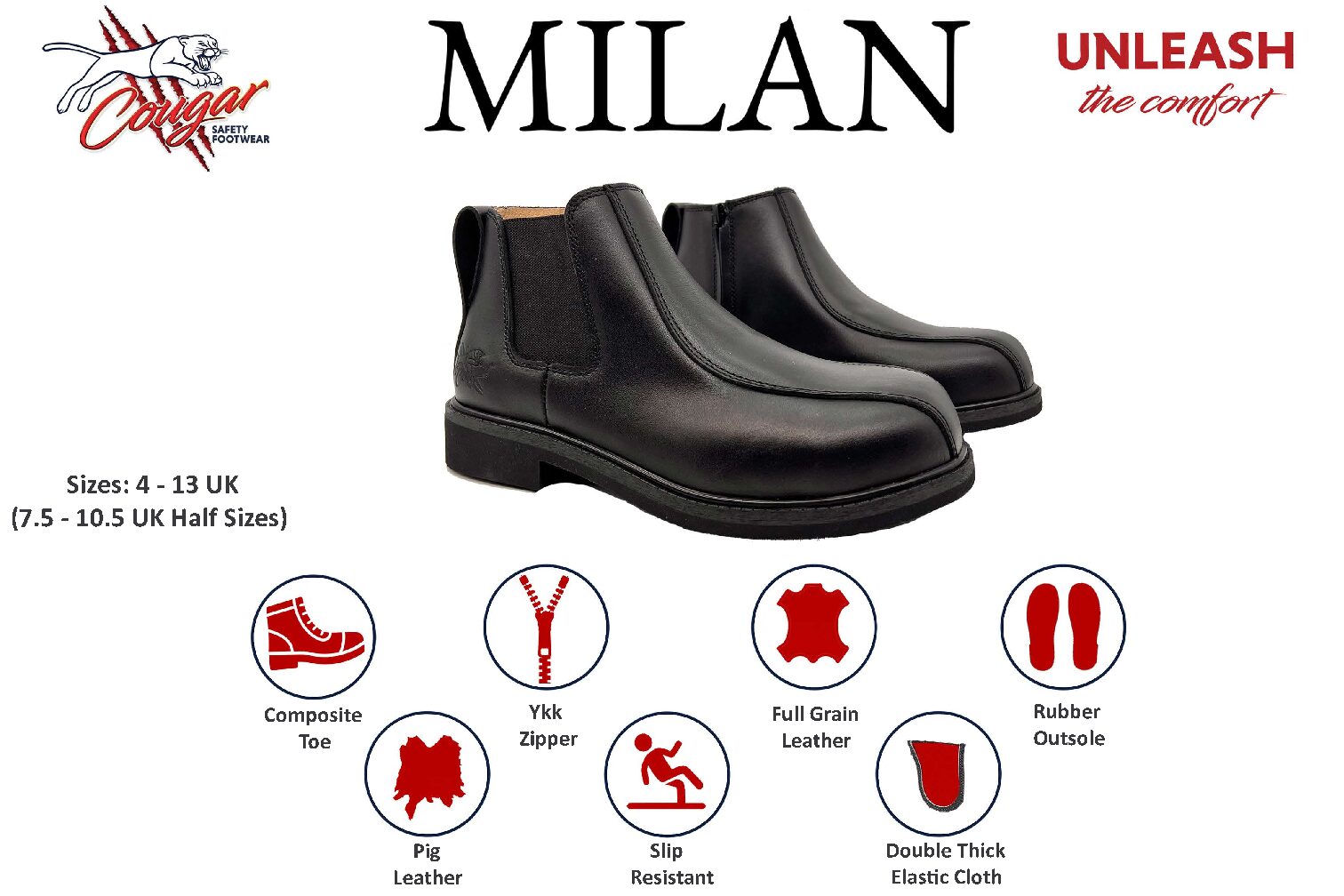 Cougar  Milan  Mid-Cut  Zip Side  Boot Black - Image 5